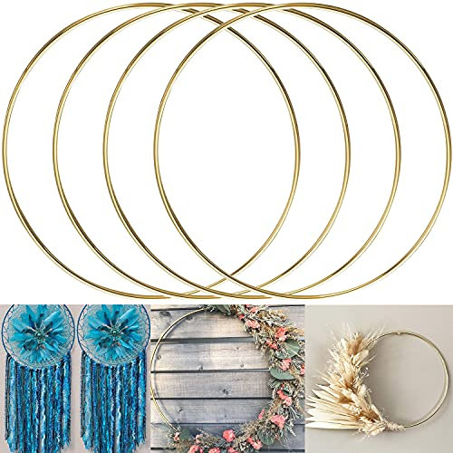 ALEMIN Metallringe zum Basteln 30cm 4 Stück Gold Kranz Ringe Makramee Ringe, Traumfänger Ring, Hochzeitskranz, Wandbehänge Deko, Blumen Reifen