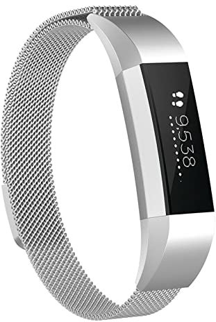 LAREDTREE Metallschlaufenbänder, kompatibel mit Fitbit Alta/Fitbit Alta HR, atmungsaktives Edelstahlband, Mesh, magnetisch, verstellbar, Armband für Damen und Herren (Silber)