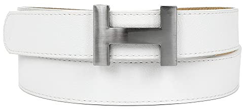 Zakatte • Damen Gürtel aus Kunstleder mit H-Schnalle Hüftgürtel Taillengürtel Damengürtel BS058 (Weiß-Silber, 100 cm)