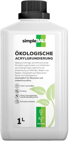 simpleBAU Acryl-Grundierung – Grundversiegelung für Wand Innen & Außen, Tiefgrund für stark saugende Untergründe – Gebrauchsfertig & Lösungsmittelfrei - 1L
