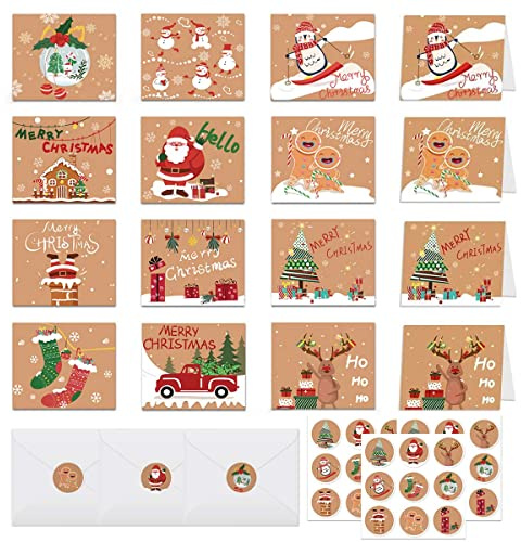 Biglietti Natale,Biglietti Auguri Natale,24 Pezzi Cartoline di Natale | Set Di Cartoline Di Natale Fai Da Te,Biglietto Auguri con Buste e Adesivi Biglietti Auguri
