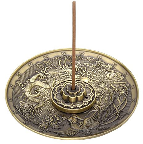 Quemador de Incienso de Dragón y Fénix, Quemador de Incienso de Aleación de Zinc Retro, Quemador de Incienso con Colector de Cenizas,para Meditación, Yoga, Oficina Tokaneit