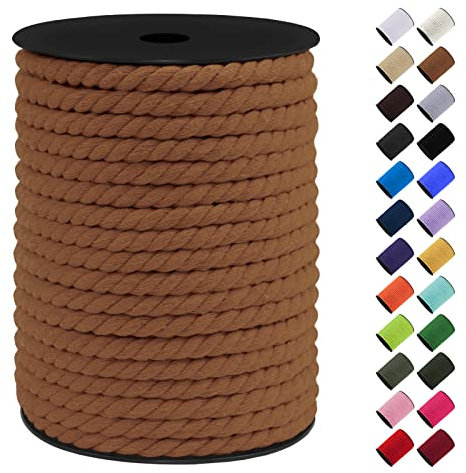 LEREATI Makramee Garn 8mm x 40m, Baumwollkordel Bunt Baumwollseil Geflochten Baumwollschnur, Baumwollgarn für DIY Basteln Hängepflanze Pflanze Aufhänger Wandbehang Weben Dekoration (Braun)