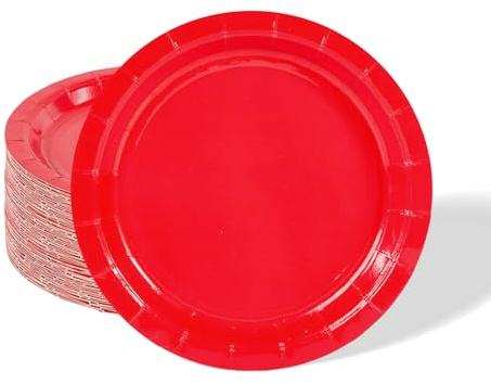 32pcs Red Paper Plates,9 inch Disposable Tableware Party Plates Solid Colour Paper Plates Round Dinner Plates for Birthday,Wedding,Picnic, BBQ,Bar,Restaurant and Party Supplies Table Decorations