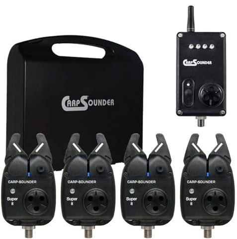 Carp Sounder Super IT 4+1 Set bunt - 4 Bissanzeiger + 1 Receiver zum Karpfenangeln, Bissanzeigerset, Karpfenbissanzeiger
