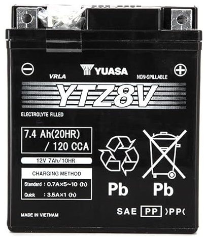 Batterie moto AGM originale Yuasa SLA YTZ8V - Prêt à l'emploi - 12 V 7 Ah - Dimensions : 11,3 x 7 x 13 cm pour SUZUKI VL125 Intruder LC 125 2000-2007