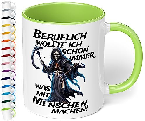Lustige Büro Tasse „Beruflich wollte ich schon immer was mit Menschen machen!“ - 330ml Keramik Kaffeebecher mit Spruch, Geschenke für Kollegen Büro Arbeit Geburtstag Weihnachten (Hellgrün)
