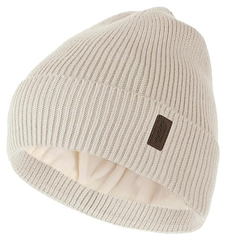 Wmcaps Beanie Mütze, Herren Winter Warme Unisex Wintermütze Strickmütze Dehnbare Weiche Wollmütze mit Bündchen und Dickem Warmem Futter Geschenk für Freundin männer Frauen (Weiß)