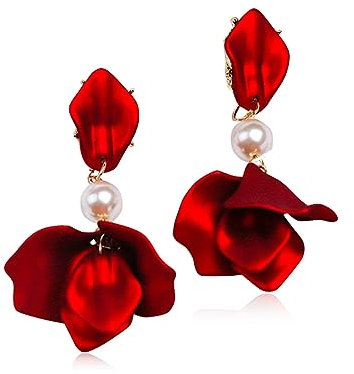 TOFBS Ohrringe Damen Elegant Tropfen Statement Quaste Blumen Ohrringe Rosenblüten Ohrringe Baumeln Blumen Ohrringe Schmuck Zubehör (Rot/Kurz)