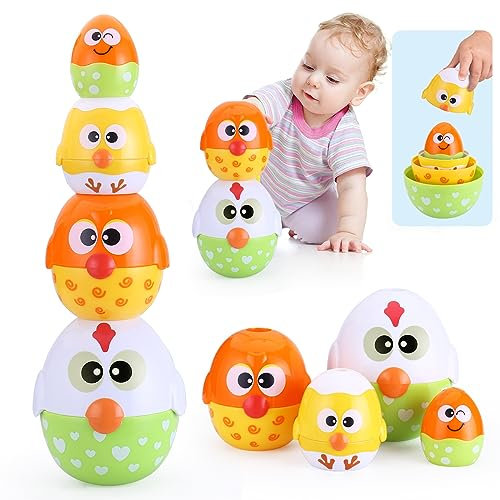 MOONTOY Huevos Apilables Juguetes Niños 1 año, 8 Piezas Juguetes Apilables para Niños Pequeños Montessori Juguete de Playa y baño Juguete Educativo Temprano para y niños de 1 2 3 años Regalo