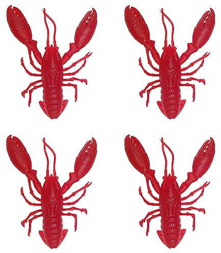 Krebs Gummiköder Set, 95mm Gummifische Langusten Angelköder Kunstköder Hummer Klaue Köder für Forelle Barsch Zander, 4er Pack Rot