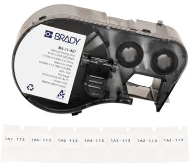 Brady Self-Laminating Vinyl Pre-Sized Labels for Label Printer BMP41/BMP51/BMP53/M511-360 Self Adhesive Printer Labels - Black on White, Transparent (12,70 mm (W) x 19,05 mm (H)) - M4-11-427