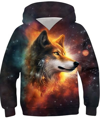 Goodstoworld 3D Pullover Kinder Wolf Druck Jungen Pulli Mädchen Hoodie Sweatshirt Kinder Galaxi Kapuzenshirt Kapuzenpullover Coole Lustig Pulli 12-13 Jahre