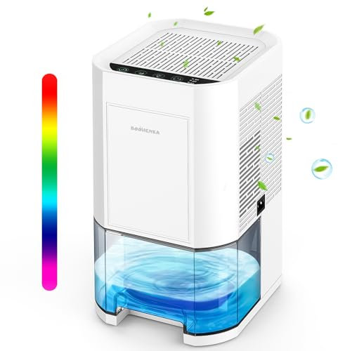 Dehumidifiers for home,1200ml portable dehumidifier for bedroom,2 Working Modes,Smart Auto-Off,Quiet for Wardrobe,Bathroom,Basement,Kitchen Electric Dehumidifier-7 led licht