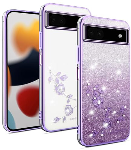 XINYEXIN Coque Paillettes pour Google Pixel 6a, Étui Bling Pailleté pour Femmes et Filles, Housse de Téléphone Brillante Ultra-Fin Transparent Antichoc - Violet