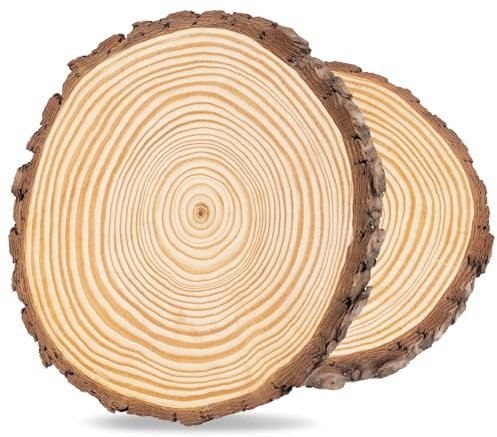 20-22cm Rondin de Bois Sans Trou,1Plusselect 2pcs Rondelles en Bois Naturel,Tranches de Bois Naturel 20mm D'épaisseur,Rond en bois pour Bricolage,Artisanat,Marque Place Mariage,Décoration de Noël Bois