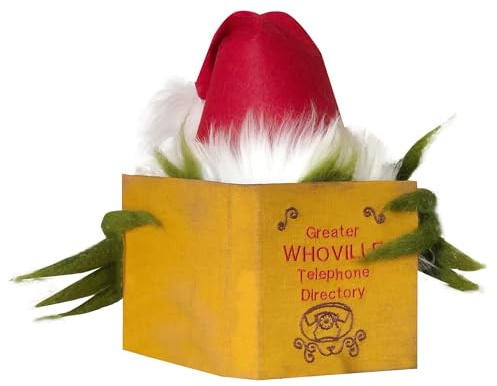 Puntale per albero di Natale, mostro verde con cappello di Babbo Natale nascosto dietro il libro, decorazioni natalizie (verde, 35 cm)