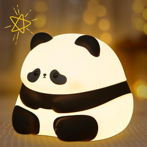CooPark Süßes Panda Nachtlicht, Tier Weiche Silikon LED Touch Lampe mit Dimmbarkeit und Timer, Tragbare Wiederaufladbare Kinderzimmer Nachttisch Schlafzimmer Dekor Geburtstag für Kinder Jungen Mädchen