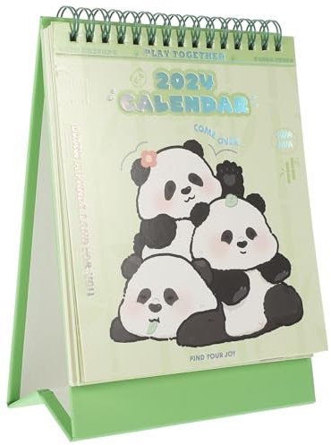 HOODANCOS Mini-Tischkalender 2024 Stehend Flip-Kalender Cartoon-Panda-Themen-Agenda Planer Kalender Neujahrsgeschenk