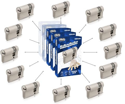 GERCAR Pro Gleichschließend 12x Halbzylinder 30/10 Set 12x Garagentor Profil-Halbzylinder inkl. 60 Schlüssel - 40 mm Garagentorschloss 12er Zylinder - Länge: 40mm, A:30 B:10 - Schließsystem