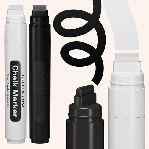 Artistro 15mm Acrylstifte Breit Graffiti Stifte Weiß und Schwarz, Jumbo Acrylfarben Neon abwischbare Fensterstifte für Autos, Tafeln, Glastafeln, Bistro - leicht abwischbare Kreidestifte