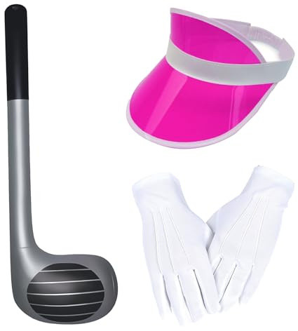 Nereds 3Pcs Inflatable Golf Club Golf Visor Hat Short Gloves Sun Visor Costume Accessories for Party Festivals Raves 80s Fancy Dress