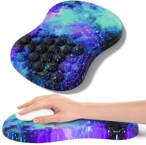 Mauspad mit Handgelenkauflage,Ergonomisches Mousepad zur Linderung von Schmerzen im Karpaltunnel, Memory-Schaum mit rutschfester Gummi-Basis office Mat für Computer, Laptop, Desktop (Blaue Galaxie)