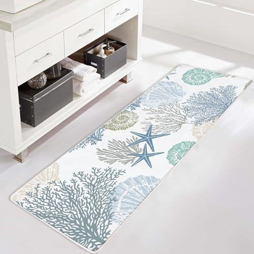 Blau Weich Badematten 120x40 cm Lange rutschfeste Badematte für Badezimmer Flauschige waschbar Bad Teppiche Rutschfeste Wasserabsorbierend Badvorleger für Dusche,Badewanne Maschinenwaschbar (Meer)