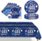 Juego de vajilla para fiesta de cumpleaños número 40 azul y plateado,Platos de 9 pulgadas servilletas de plástico rectangular,37 piezas azul plata vajilla fiesta juego para sus mujeres 40 cumpleaños