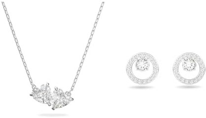 Swarovski Attract Soul Halskette, Herz, Weiss, Rhodiniert & Creativity Ohrstecker, Rund, Weiss, Rhodiniert