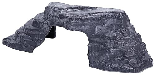 Schildkröten Sonnenplattform Felsenbrücke mit Versteck, PP 38x13x9cm | Imitation Stone Look, , für Fischbecken und Terrarium, für Molche, Kleine Echsen