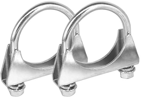 Pack of 2 M8 Exhaust Clamps U Bolt Clamp Diameter 60 mm Galvanised Steel Pipe Clamps Stainless Steel Silencer U-Bolt Clamps with Saddle Flange