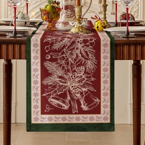 Romanstile Tischläufer Weihnachten rot modern 40x140 cm abwaschbar mit Muster Tischband Tischstreifen Festliche Deko für Christmas,Esstisch und Buffet,Geschenke,Xmas,Silvester,Party,Neujahr