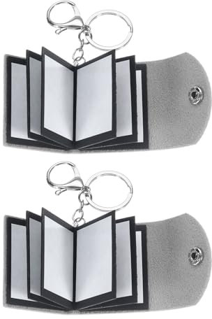 sourcing map Lot de 2 porte-clés personnalisés avec photos, mini album photo en cuir avec 10 photos, petit porte-clés souvenir pour famille, gris