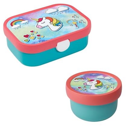 Mepal | Kinder Obst- und Bento Box | Campus meets Fruits | Spülmaschinenfest & BPA-frei | 300 & 750 ml | Mit Fächern, Gabel & Clip-Verschluss | Perfekt für Snacks & Mahlzeiten | Einhorn