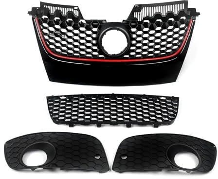 DZSYANJIASM Rejilla Parachoques para VW para Golf MK5 GLI/GTI 2006 2007 2008 2009 Rejilla Delantera Tipo Panal Negra con Borde Rojo Rejilla Delantera Tipo Panal Rejilla Frontal