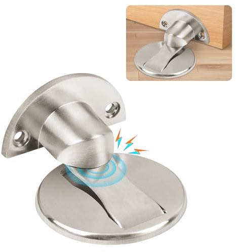 Flintronic Tope Puerta Magnetico, Tope de Puerta Invisible Tope de Puerta Magnético Fuerte, Tope magnético para puerta metal resistente, Viene con Adhesivo y Tornillos, Plata Cepillada