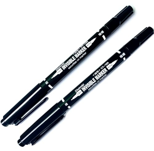 Diwimiki Dual Tip Invisible Ink Marker Pen, Fine Tip 0.7 mm & 1.5 mm Water Based Invisible Securitas Uv Pen for Paper,Skin,Wood,Leather,Plastic,Cloth,Ceramics, Glass, Metal - Pack of 2