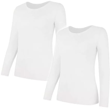 2 Packs Ladies Thermal Insulated Underwear Long Sleeve Vest 0.45 TOG Women's T-Shirt White Delux Top Winter Warm Base Layer (XXL, White)