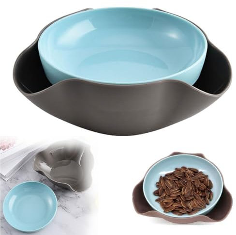 Bol à pistache double avec compartiment pour déchets alimentaires, noix, emamame, haricots, collations, graines de tournesol, cerises, fruits, bonbons