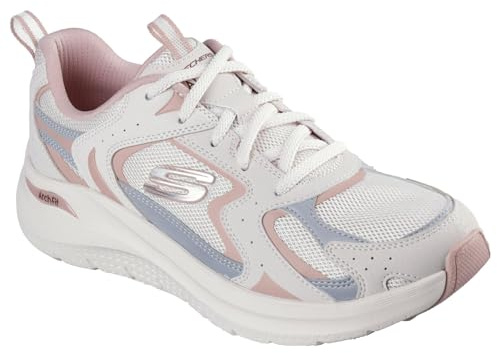 Skechers Women's Arch Fit 2.0 Vintage Luxe Sneaker, Pink Leather/Mesh/Gray Trim, 7 UK