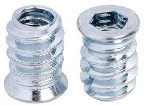 Lot de 50 écrous à visser M4 x 10 mm, inserts filetés en bois en acier au carbone, écrous hexagonaux pour meubles en bois, clés à vis argentées