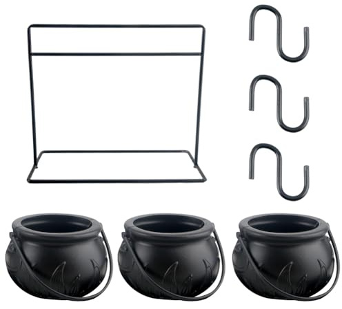 Diheohg 3 Piece Halloween Witch Cauldron Candy Bowl Serving Cauldron with Halloween Cauldron on Stand and 3 Pieces Hook