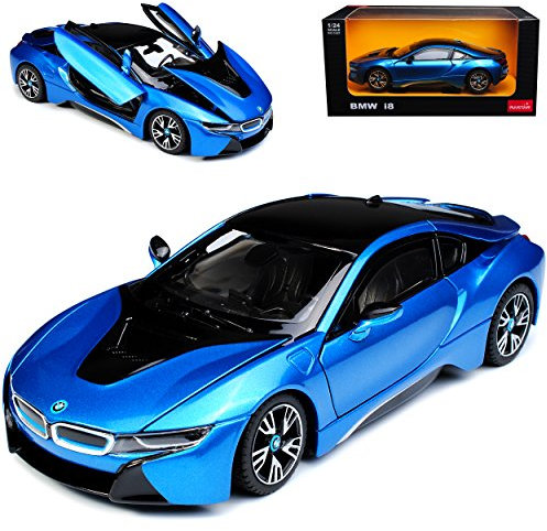 alles-meine.de GmbH B*M*W I8 Coupe Blau Ab 2013 1/24 Rastar Modell Auto mit individiuellem Wunschkennzeichen