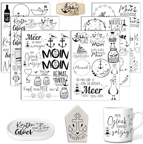Rub On Sticker Meer, 6 Stück A5 Rub On Aufkleber, Rub On Folie Transferaufkleber, Rub On Meer, für Möbel, Glas, Holz, Scrapbooking, DIY Basteln Deko