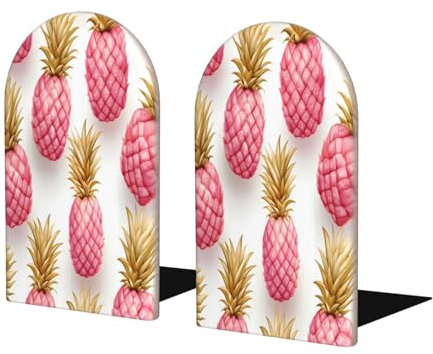 Mexpekil Buchstützen für Regale, dekorative Holz-Buchstützen für schwere Bücher, rutschfeste Buchstützen für Schreibtisch, Schule, Büro, Rosa, 2 Stück