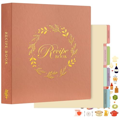 Lanpn Rezepte Ordner 3 Ringen für Kochrezepte, DIY Kochbuch Selbst Schreiben, Rezeptbuch zum Selberschreiben, Recipe Binder Rezeptordner mit 8 Trennblättern und 2 Aufklebern, Rose, Englisch