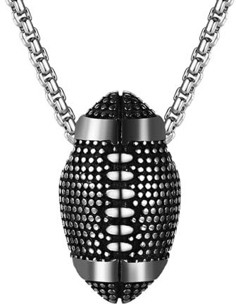 Flongo Rugby Sport Anhänger Halskette: 3D Silber Rugby Fußball Kette Silber Sportliebende Jungen Mädchen Geburtstag Teenager Sportfans Geschenk Exquisit Edelstahl hypoallergen Halsreif Hip Hop