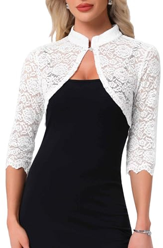 Allegra K Boléro Élégant en Dentelle Femme Manches 3/4 Cardigan Court Transparent en Dentelle Florale