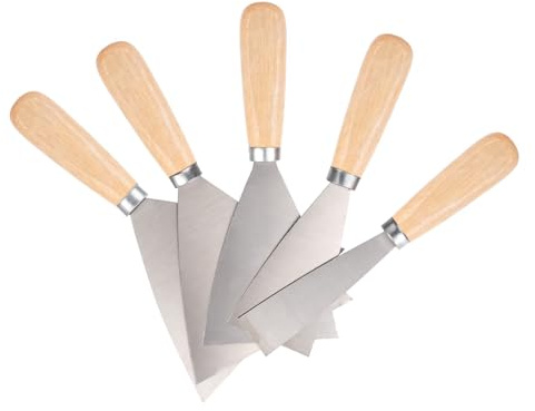 5 Pcs Espatula Masilla, Llana para Alisar Paredes, Espátulas Masilla, Espátula con Mango de Madera, Espatulas Pintura, Espátula para Alisar Paredes Rellenar Raspar Pintura o Papel Tapiz (1/2/3/4/5)
